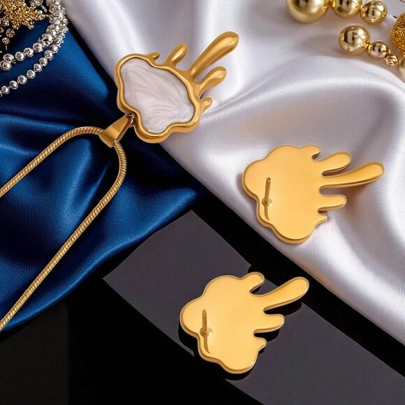 🆕️ Modern Gold Drip Necklace Earrings Set 18K Plated Stainless Steel Gift Ready - Picture 14 of 16